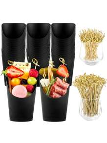 250件/50件 - 熟食杯（含烤肉串）、14盎司纸质小吃杯（含鸡尾酒签）、炸薯条架（棕色牛皮纸）、一次性爆米花盒（蛋筒）、派对板礼品（50杯+200支） - 彩色 - 查看 1