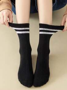 6 pares de calcetines tipo tripulación de unicolor para mujer, calcetines de moda casual y deportiva hasta el tobillo, para otoño/invierno