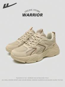 WARRIOR 1 par de zapatillas deportivas casuales de estilo grueso color caqui para pareja, modelo 2025 - Zapatillas de moda transpirables para ocio y deportes al aire libre, zapatillas de fitness y running, zapatillas para estudiantes, versátiles para fotografía y uso diario, zapatillas gruesas para mujer