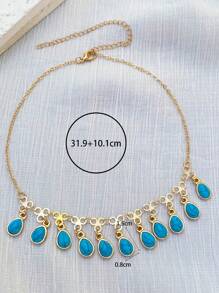 1 colar vintage estilo boêmio com pingentes múltiplos de turquesa azul, adequado para feriados, festas e presente de dia das mães