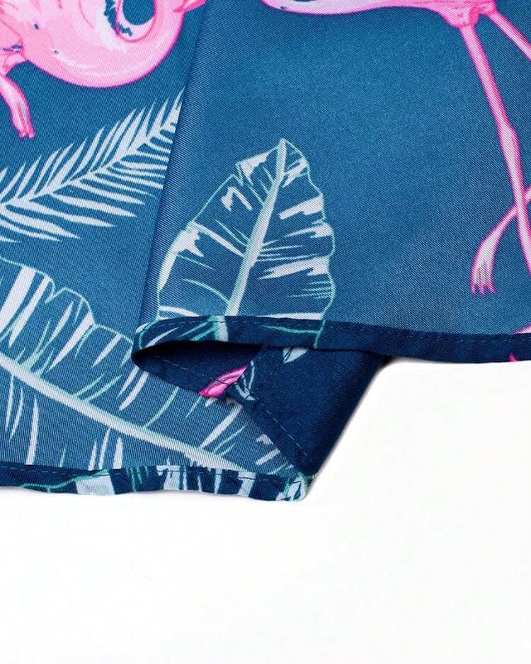 Hawaiian Shirt For Men Summer Beach Casual Short Sleeve Button Down Shirts Printed Tropical Vacation Shirtshalloween - Navy Rosy - 查看 2