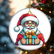 Festive Santa Claus Holding Present-D- Painted Details-Christmas Dration Ideas-Sister Ornaments Gift For Dad Valentine's Gift For Husband - White - View 5