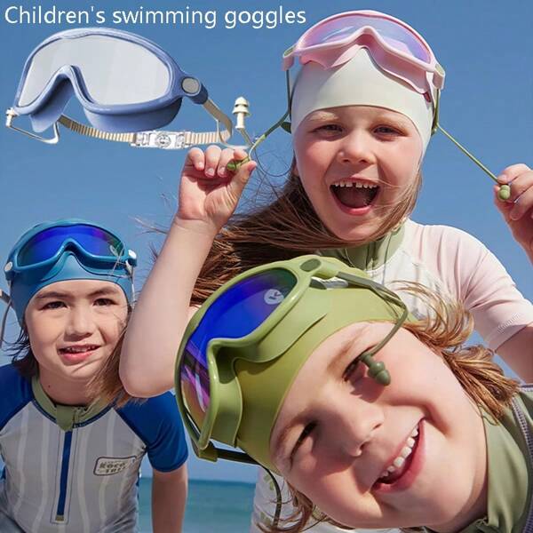 1pc Children Anti-Fog Swimming Goggles, Suitable For 3-14 Years Old, Adjustable Strap, UV Protection, Wide Vision, Soft Silicone Cushion, Comfortable For Kids Summer Swimming