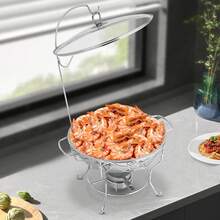 Chafing Dish Edelstahl Warmhaltebehälter 6L Speisewärmer, Wärmebehälter Rechaud Chafing Dishes Speisenwärmer für Catering Buffet und Party - Silber - Übersicht 4