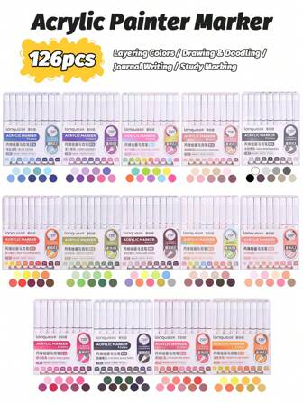 Languo 9 Colors Straight Liquid Acrylic Painting Markers, Soft Tip High Capacity Ink, Uniform Colors, Odorless, Coverable, For Stone, Glass, Ceramics, Easter Eggs, Metal, Wood Art Stationary Supplies School Supplies, Back To School