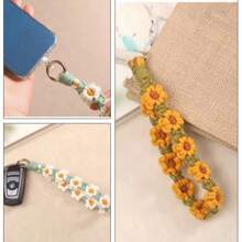 1 Stück Gänseblümchen Blume Armband Handtaschenhalter, handgefertigter Schlüsselanhänger Handyband