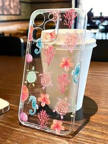 1个透明海龟、珊瑚、海马图案全包覆式TPU防摔手机壳，兼容苹果16、15、14、13、12、11 Pro Max，防水防震防刮，国际版，非国内版 - 彩色 - 查看 2