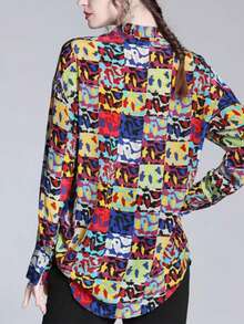 Women's Elegant Casual Print Blouse, Suitable For Spring, Summer, Autumn