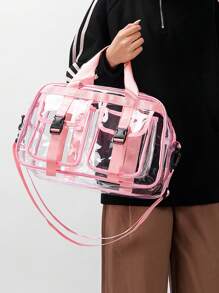 Large-Capacity, Highly Attractive Transparent PVC Travel Bag, Daily Versatile Fashion Leisure Fitness Bag, Niche Design Hand-Held Storage Bag, Equipped With Adjustable Long Shoulder Strap, Simple And Generous, Suitable For Travel, Yoga, Swimming And Fitness, Etc.