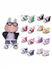 兼容拉布布娃娃帆布鞋（仅鞋子，鞋带颜色和鞋子上的小配件随机，介意者慎拍），适合17厘米拉布布娃娃，春装，生日礼物，节日礼物，复活节礼物