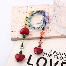 Llavero con cuentas y corazón rojo de estilo coreano Y2K, adecuado como pequeño regalo sorpresa para amigos, familiares o novia - Colgante de bolsa con cristal rosa y azul - Multicolor - Ver 7