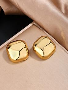 1 套简约个性化纯色几何吊坠不锈钢项链和不锈钢耳环，适合女性日常佩戴或时尚通勤的首饰套装 - 金黃色 - 查看 10