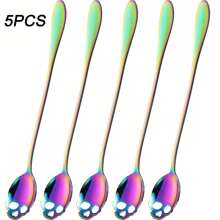 3/5pcs Skull Shaped Iced Tea Spoon Sets, Gothic Design Mixing Spoons, High Quality Stainless Steel Long Handle Spoons Suitable For Milkshakes/Smoothies/Iced Coffee, Ideal Gifts For Day Of The Dead/Christmas/Thanksgiving, Kitchen & Cafe Back To School
