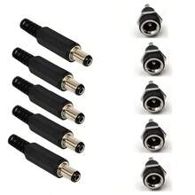 5pcs DC Power Plug Male & Female Socket Nut Panel Mount, DC Power Adapter Connector
