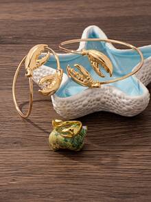 3 件夏季海洋生物蟹爪设计袖口手镯和戒指套装，金属上臂袖口，女士龙虾首饰套装适合海滩度假、日常佩戴 - 金色 - 查看 3