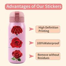 62Pcs Rose Stickers Pack, Aesthetic Stickers For Suitcase, Journal, Scrapbook, Water Bottle, Laptop, Computer, Skateboard, Notebook,PET Transparent Sticker