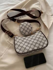 Bolso cuadrado con patrón geométrico mini con monedero, bolso retro con patrón cuadrado clásico para mujer con monedero colgante, bolso de mujer con bolsillo para monedas