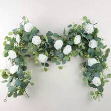 1pc 1.8m / 2.2m Artificial Eucalyptus Flower Garland, With Flowers, 6 /10 White Rose Vine Flower Garland, Home Decoration, Artificial Vine, Green Plant Flower Garland, Wedding Party Center Decoration, Table Decoration, Pipe Decoration - White - View 6