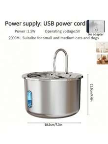 PETSIN 1pc Stainless Steel Pet Water Fountain, USB Powered Automatic Cat & Dog Drinking Dispenser With Splash-Proof Basin, Quiet Operation For Increased Water Intake - No Battery Required, Indoor Pet Accessory|Sleek Pet Fountain|Durable Pet Item,