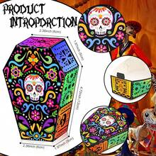 12 件色彩鲜艳的墨西哥棺材礼品盒 - 彩色亡灵节和万圣节糖果容器、哥特式婚礼和新娘送礼会礼品、五月五日和阵亡将士纪念日装饰、墨西哥派对装饰、万圣节装饰 - 彩色 - 查看 3