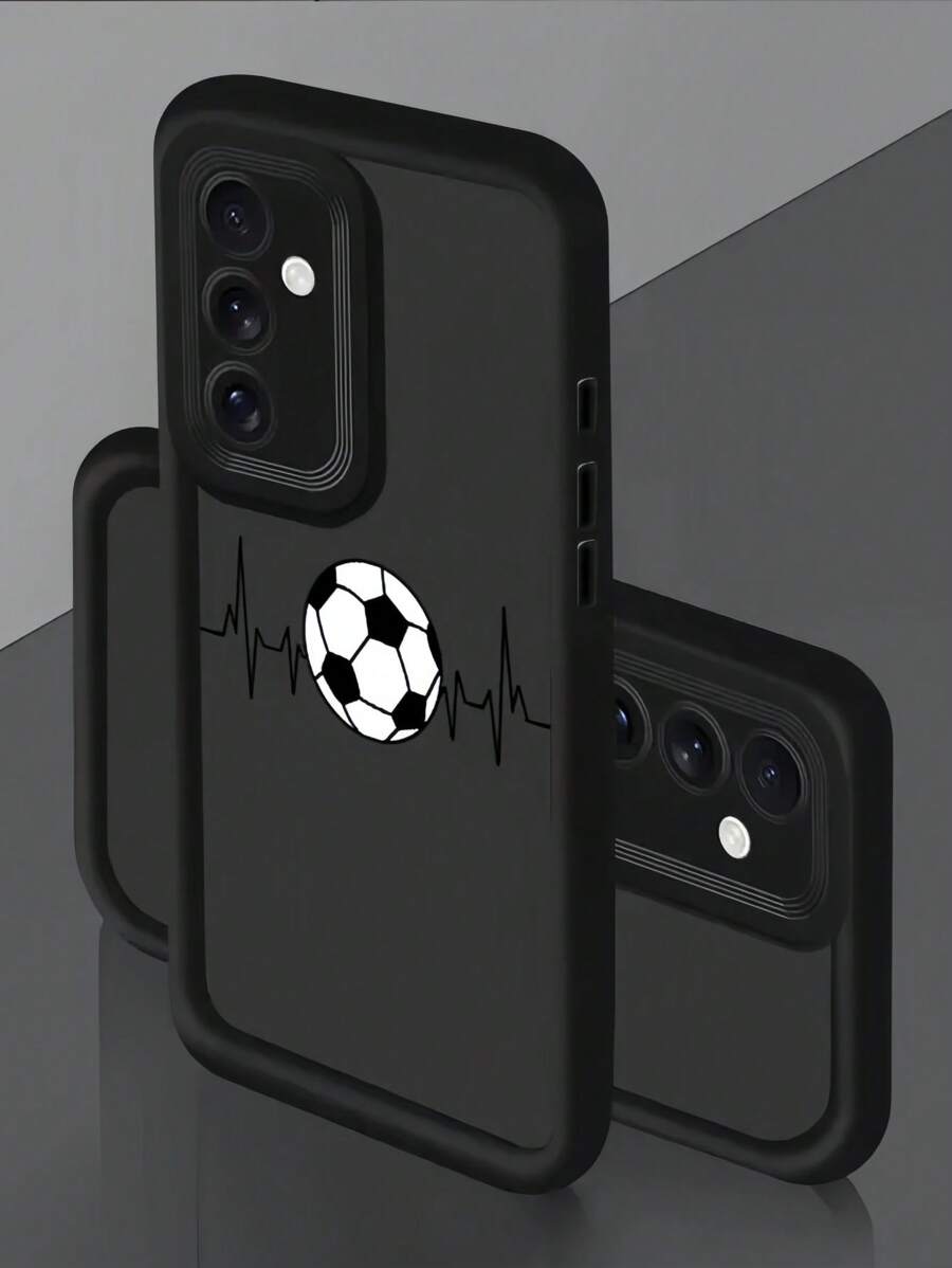 足球 1 件多巴胺楼梯相框手机壳，带有可爱的 2D 足球图案，兼容 Apple 12/13 Pro Max，全保护套，简约设计，柔和卡通风格，完美保护您的手机，兼容 Honor X7/Galaxy A56 5G/Infinix Smart 8/Infinix Hot 40i/Transsion Spark 20/Transsion Spark 20C/Transsion Spark Go 2024/Redmi Note 14 5G/ Moto E22/E22i/OPPO A54 防水防震防摔防刮 - 黑色 - 查看 1