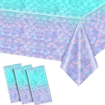 Toalha de mesa com tema de sereia para festa de aniversário, decoração de chá de bebê sob o mar, 1/3 peças
