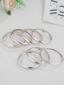 Bộ 7 vòng tay kim loại dày, bộ vòng tay nữ, bộ trang sức vòng tay nhiều lớp, bộ vòng tay dày. - Bạc - Xem 6