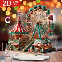 1pc Bohemian Style Acrylic Christmas Village Ferris Wheel Desktop Decor, British-Style Architecture Decoration, Multi-Purpose Bohemian Style Plaque, Suitable For Home, Office, Indoor, Outdoor, Cafe, And Dessert Shop Holiday Decoration - Non-Electric