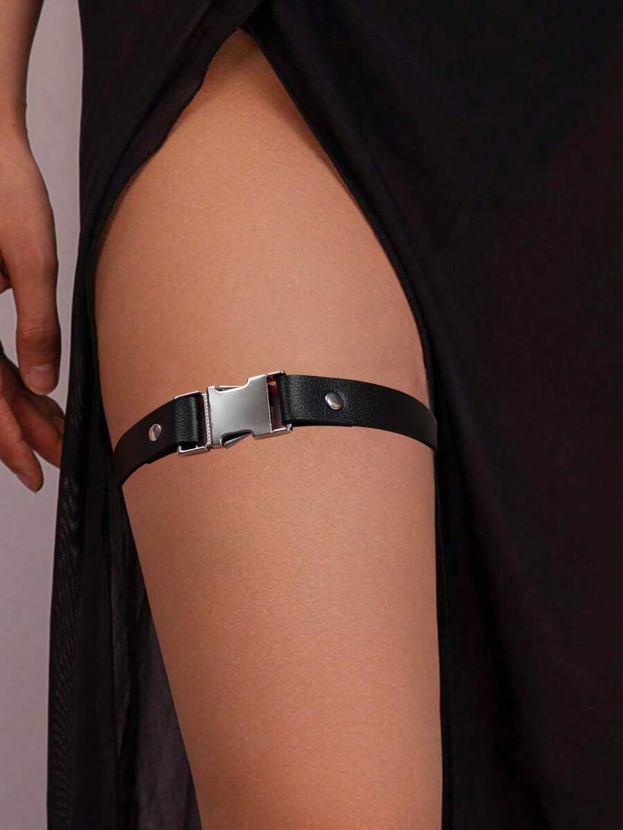 1pc Women Punk Leg Ring Thigh Garter Belt Clothing Accessory Leather Harness Leg Strap Halloween Cosplay Props - Black - View 1