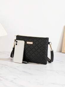 Black Rhombus Envelope Bag, Solid Color Embossed PU Leather Women's Shoulder Bag, Fashion Simple Versatile Lightweight Crossbody Bag, Solid Color Clutch