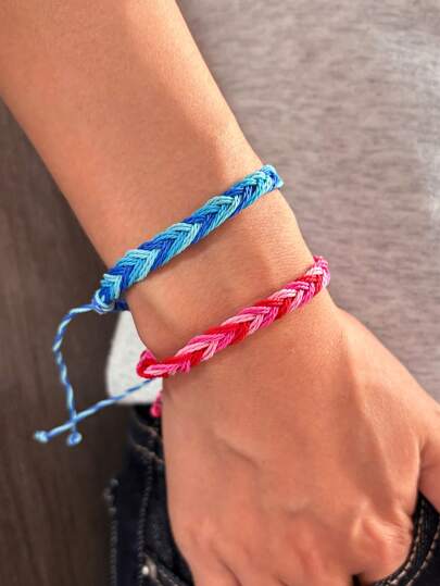 2/1 pieza Pulsera de muñeca trenzada hecha a mano, pulsera de cuerda de lino para hombre para playa, surf y vacaciones
