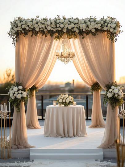 1 件，优雅的香槟色婚礼拱门薄纱面料，1 包 75 厘米/160 厘米 X 600 厘米/800 厘米，窗帘薄纱背景窗帘婚礼派对天花板装饰，非常适合婚礼装饰、周年纪念、仪式招待会。