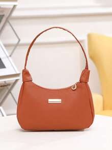 Lychee Grain PU Women's Bag, Fashion Shoulder Bag For Women, Solid Color Synthetic Leather Handbag With Zipper Closure And Wristlet, Polyester Lined, Versatile Underarm Dumpling Purse - Available In White, Black, Pink,Khaki,Brown