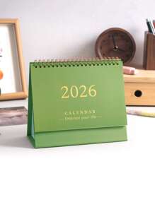 1 pièce Calendrier de bureau 2025 de taille moyenne à couleur unie - reliure en anneau métallique, page intérieure avec motif de paysage naturel personnalisable, calendrier de bureau à retournement vertical, fournitures de bureau, cadeaux pour amis (avec autocollants), rentrée des classes, rentrée des classes, fournitures scolaires