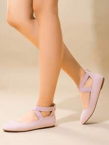 Women Ballet Flats Cross Elastic Ankle Straps Round Toe With Back Zipper Fashion Elegant Comfortable Daily Dress Versatile Non-Slip Flats Shoes - Hồng - Xem 2