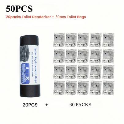 50 túi gel vệ sinh di động & túi đựng vệ sinh cắm trại - Không mùi, chống rò rỉ khi cắm trại, đi bộ đường dài & phiêu lưu ngoài trời - Lý tưởng cho xô 5 gallon & nhà vệ sinh di động, nhà vệ sinh di động khi cắm trại