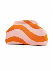 Bolso de embrague de punto a rayas y parches de moda, bolsa de maquillaje con estructura duradera y patrón ondulado de punto, bolsa de almacenamiento elegante para exteriores, bolsa de playa de vacaciones, bolsa de fiesta y noche, artículos de viaje portátiles de uso diario