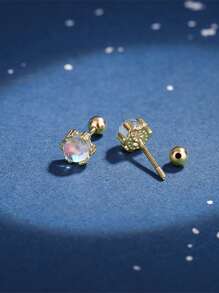 2pcs Moonstone Earrings For Women, Minimalist Summer Stud Earrings With Screw Back Closure, Petite Ear Jewelry For Daily Wear