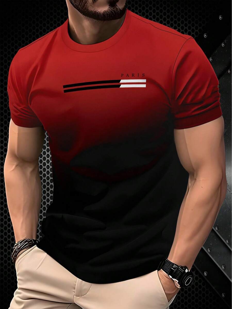 休闲时尚渐变印花短袖圆领男士T恤 - 彩色 - 查看 1