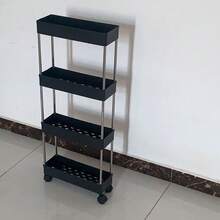 4-Tier Rolling Utility Cart - Slim Storage Cart For Bathroom Kitchen Narrow Spaces - Black - View 3