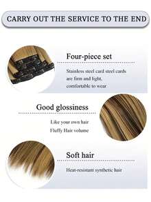 Extensiones de cabello rectas de 14 pulgadas, set de 4 piezas. Extensiones de cabello sintético suave y natural para aumentar el volumen del cabello de las mujeres, para uso diario y de fiesta - Multicolor - Ver 5