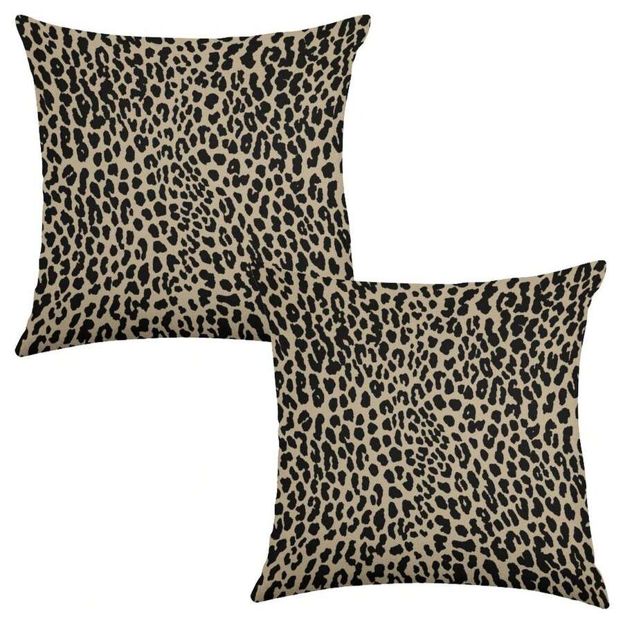 Set Of 2 Decorative Throw Pillow Covers Black Cheetah Leopard Print In Brown, 2PC Novetly Decorative Pillow Covers 18x18 Inch, Retro Cheetah Wild Striped Funny Home Office Car Bench Decorations Novetly Accent Pillow Cover With Invisible Zipper, Single-Side Print Retro Rustic Cotton Linen Square Decorative Throw Pillow Covers Decor For Lake House She Shed Cabin New Home, Wedding Anniversary Gift For Parents Couple Husband, No Pillow Core - Beige - View 1