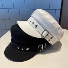 Women Beret Black Star Hat Spring And Autumn Winter British Retro Fashion New Sea Military Style Korean Caps Mother Hats - 黑色 - 查看 2