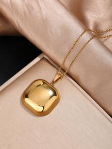 1 套简约个性化纯色几何吊坠不锈钢项链和不锈钢耳环，适合女性日常佩戴或时尚通勤的首饰套装 - 金黃色 - 查看 11