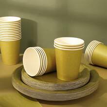 100Pcs Gold Tableware Set Wedding Disposable Dinnerware Set 50Pcs Paper Plates 25Pcs Napkin 25Pcs Cups For Birthday Bride Shower Party Supplies Table Decor - 金色 - 查看 2