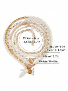 4 pièces Set Collier et Bracelet Chaîne Dorée Élégante Décorés avec Perles Imitation - Bijoux en Métal Polyvalents Conviennent pour un Port Quotidien