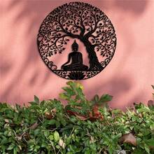 1pc Intricate Zen Buddhist Statue & Floral Design Creative Metal Black Decorative Wall Hanging, Suitable For Living Room, Entryway, Meditation Room, Home Decor, Yoga Enthusiasts Gift, Blessing Ornament - Black - View 10