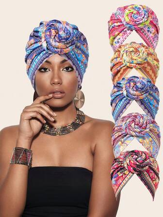1pc Women's Turbans Printed Style, Light Luxury African Style Headscarf Hat, Important Occasion Wearing Headband Hijab