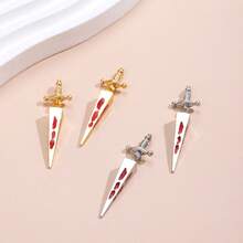 1 对男士复古朋克哥特风格剑穿孔水滴十字架耳钉，珠宝配饰，时尚礼物 - 彩色 - 查看 5