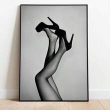 1 pièce Tableau mural représentant une femme avec des talons hauts, impression de mode de luxe stylistique sur canevas. Affiche girly noir et blanc pour décoration de chambre, salon ou collège, chambre d'étudiant. Cadeau pour elle, sans cadre
